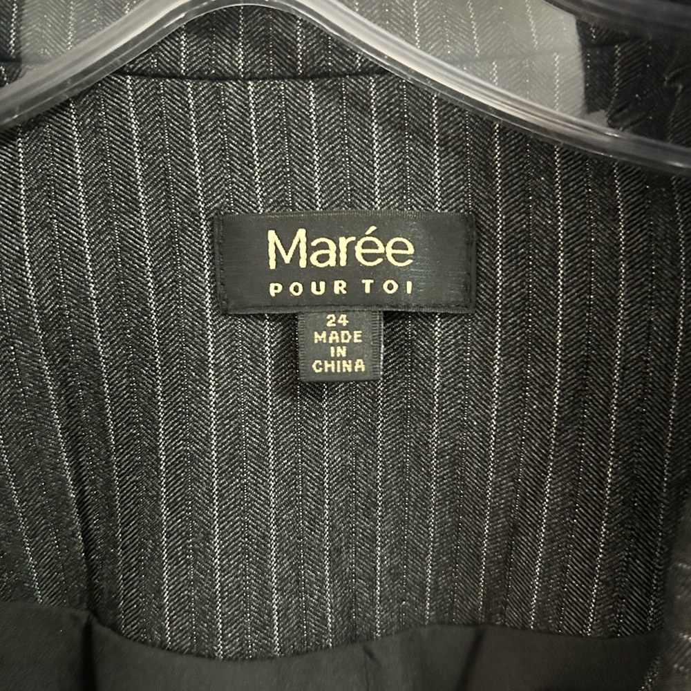 Gray Pinstripe Blazer with Floral Embroidery - Picture 4 of 4